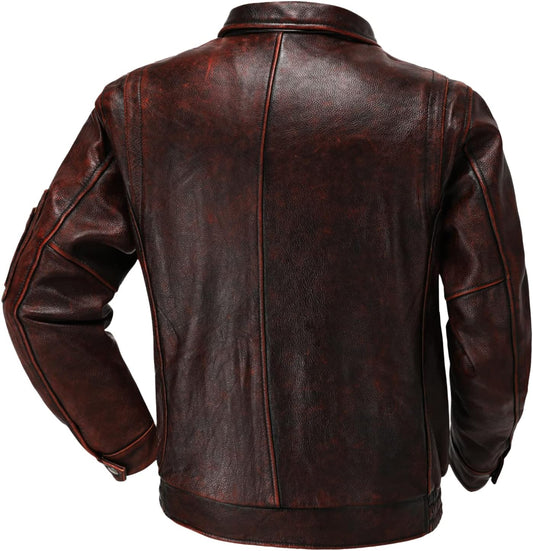 Men’s Distressed Red Cowhide Aviator Bomber Jacket – Arna Luxe