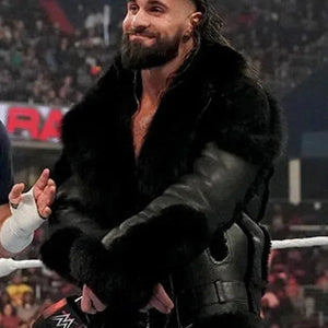 Seth Rollins WWE Black Shearling Leather Jacket