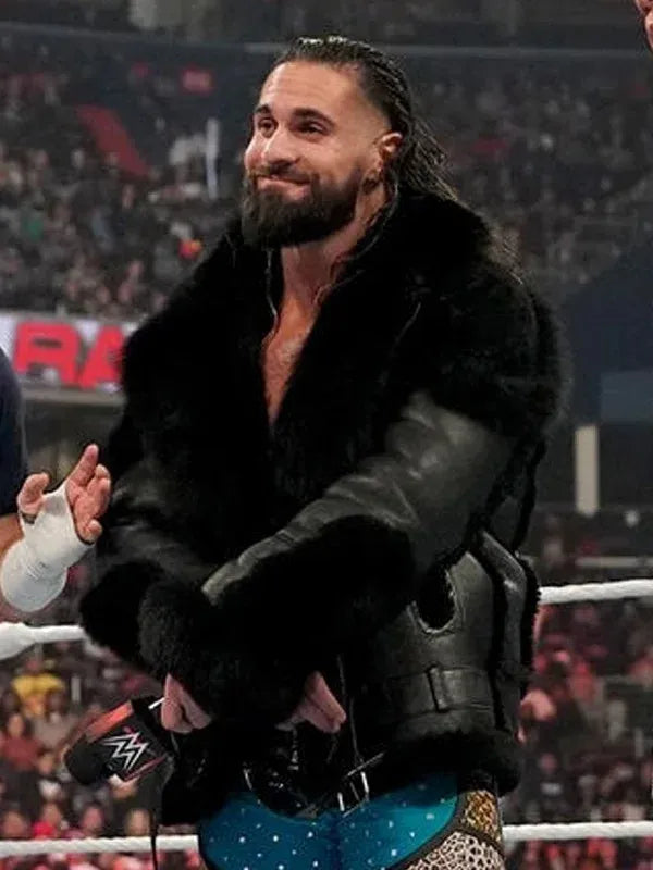Seth Rollins WWE Black Shearling Leather Jacket