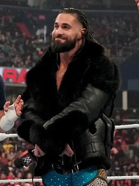 Seth Rollins WWE Black Shearling Leather Jacket