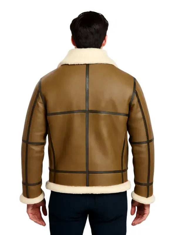 Army Greenish Brown Shearling Leather Jacket