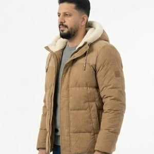 Men’s Shasta Down Shearling Hooded Puffer Jacket