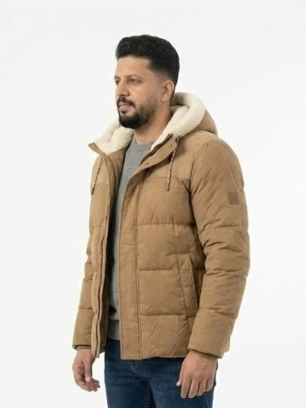 Men’s Shasta Down Shearling Hooded Puffer Jacket