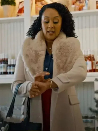 Christmas Tamera Mowry-Housley White Shearling Coat