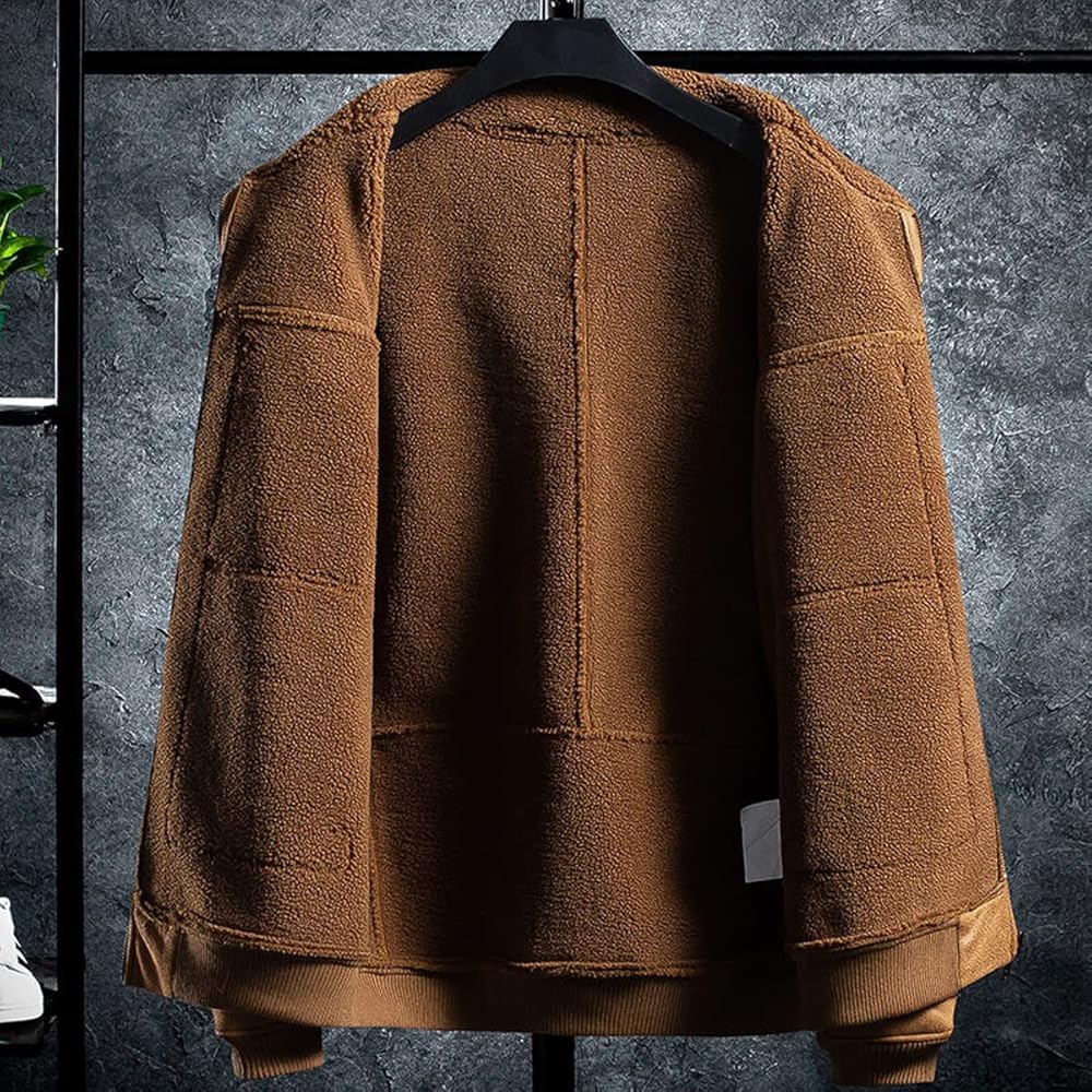 Men's Vintage Distressed Brown Bomber Aviator Genuine Sheepskin Sherpa Shearling Leather Jacket