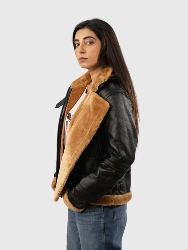 Women’s Shearling Hooded Bomber Jacket