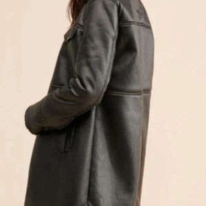 Women Sherpa Oversize Black Shearling Leather Jacket