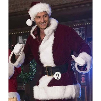 woman wearing Ty Swindel red fleece jacket inspired by A Bad Moms Christmas