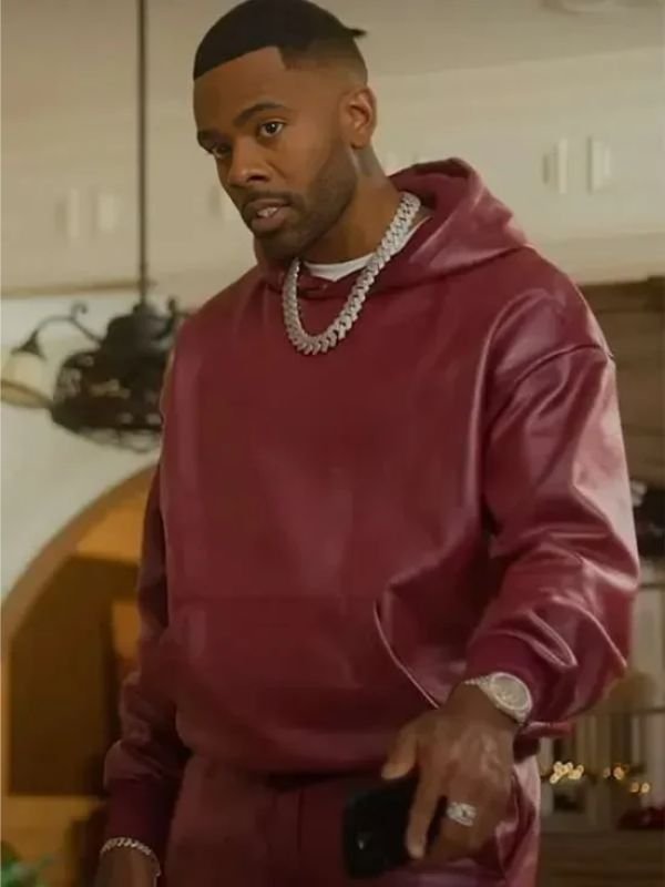 Tedee Maxwell maroon leather hoodie with wool-blend lining, stylish Christmas jacket for men