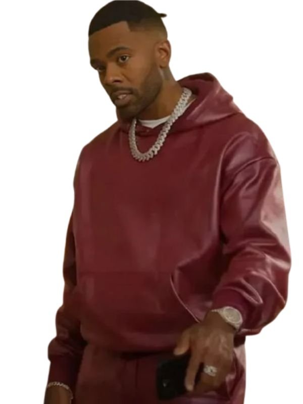 Tedee Maxwell maroon leather hoodie with wool-blend lining, stylish Christmas jacket for men