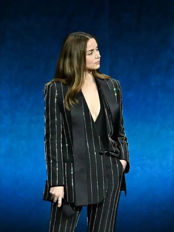 ana de armas pinstripe blazer elegant fashion suit