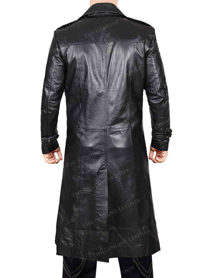 Black Trench Distressed Leather Coat