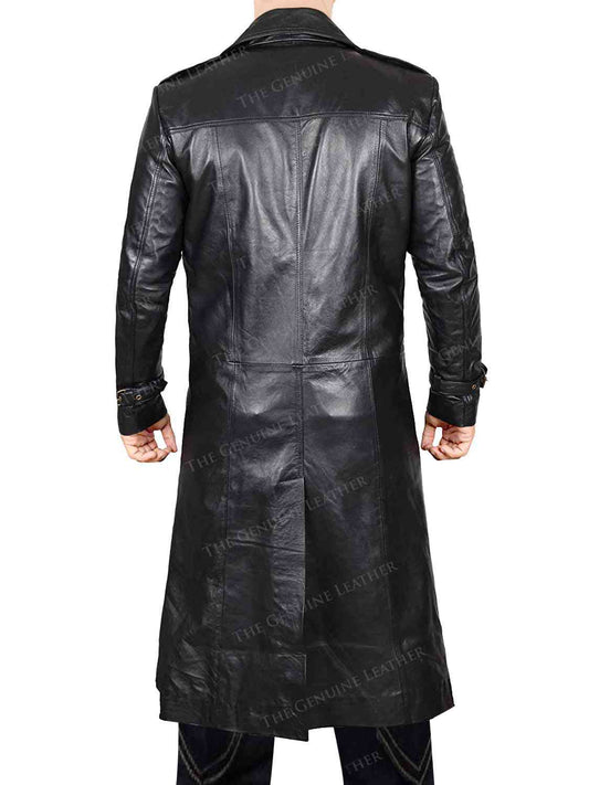 Black Trench Distressed Leather Coat