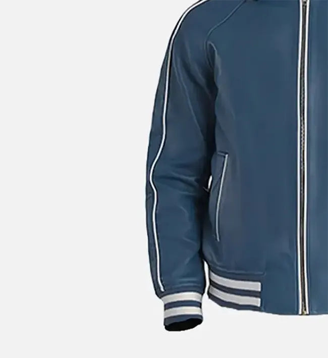 Men’s Blue Leather Varsity Jacket