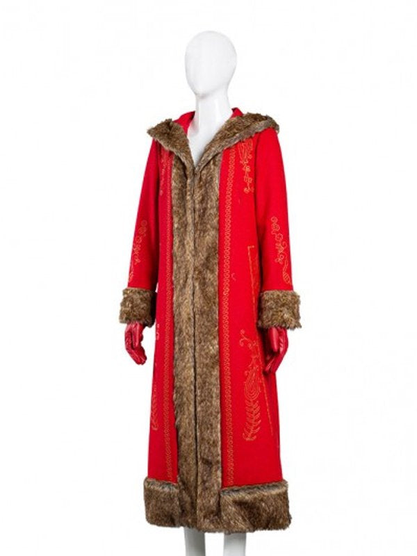 Mrs. Claus Red Long Coat inspired by Goldie Hawn in The Christmas Chronicles 2 – wool blend with fur trim and gold embroidery