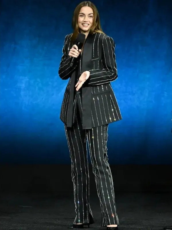 ana de armas pinstripe blazer elegant fashion suit