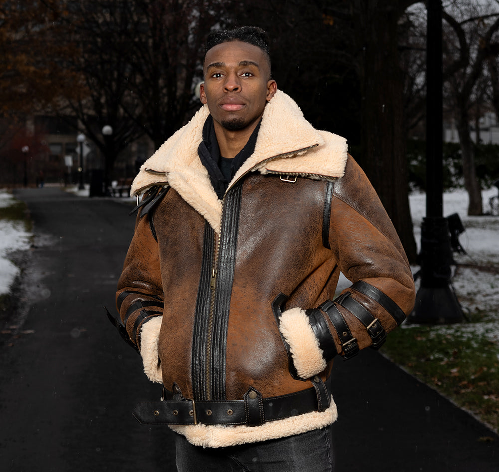 Richard’s Vintage Distressed Brown Shearling Aviator Bomber Jacket