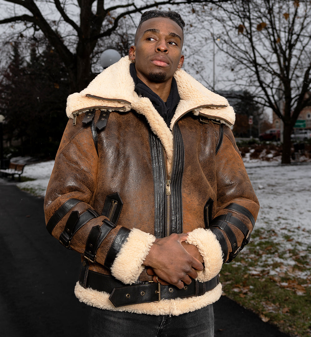 Richard’s Vintage Distressed Brown Shearling Aviator Bomber Jacket