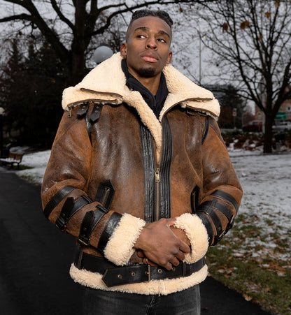 Richard’s Vintage Distressed Brown Shearling Aviator Bomber Jacket