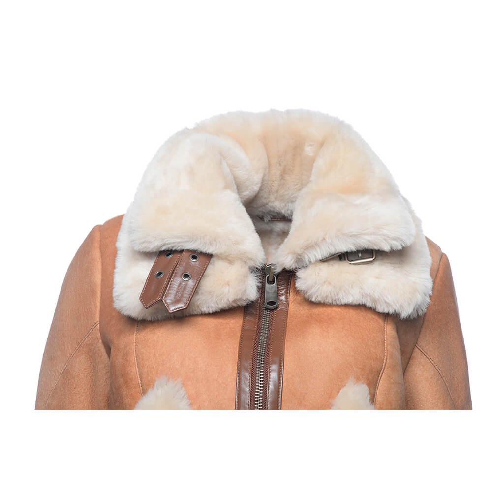 Kristy Vintage Cognac Women’s Cropped Shearling Bomber Jacket
