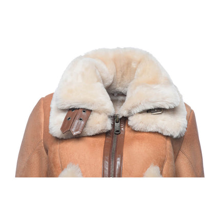 Kristy Vintage Cognac Women’s Cropped Shearling Bomber Jacket