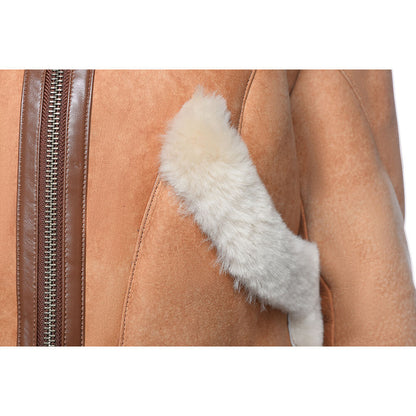 Kristy Vintage Cognac Women’s Cropped Shearling Bomber Jacket