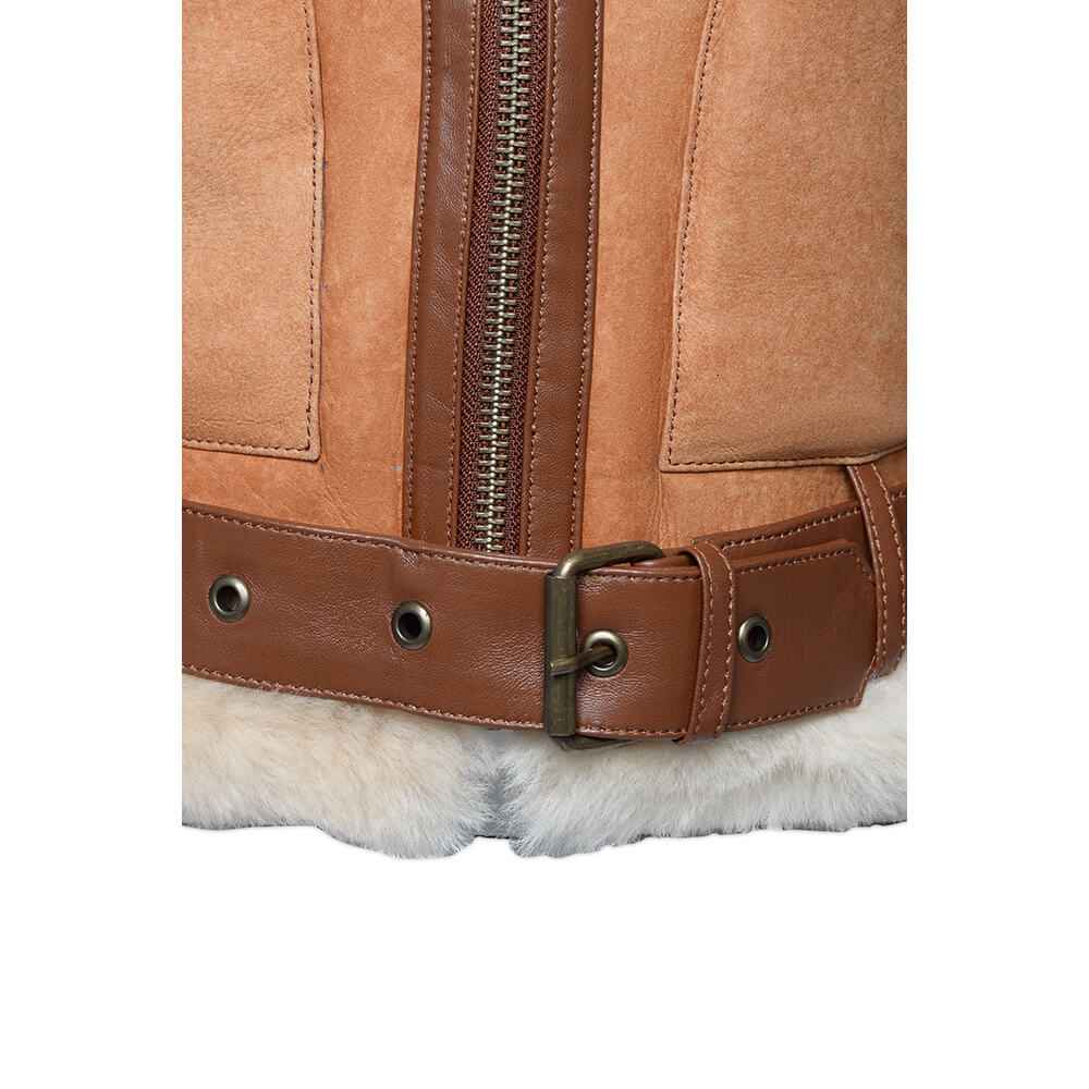 Kristy Vintage Cognac Women’s Cropped Shearling Bomber Jacket