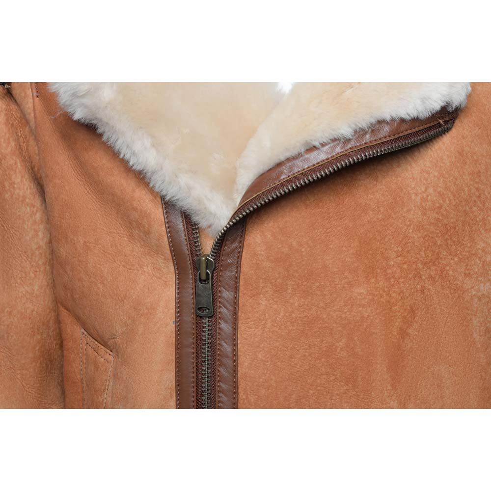 Rocco Vintage Cognac Shearling Aviator Jacket with Fox Fur Hood