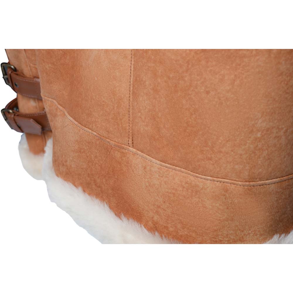 Rocco Vintage Cognac Shearling Aviator Jacket with Fox Fur Hood