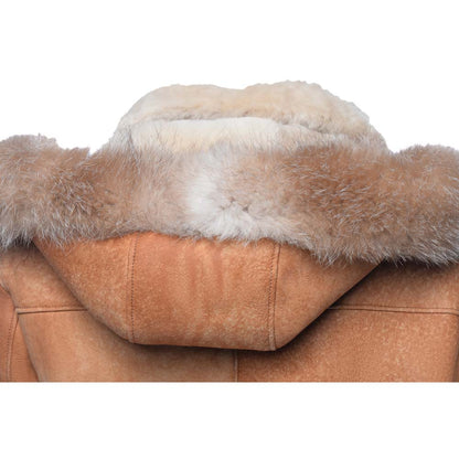 Rocco Vintage Cognac Shearling Aviator Jacket with Fox Fur Hood