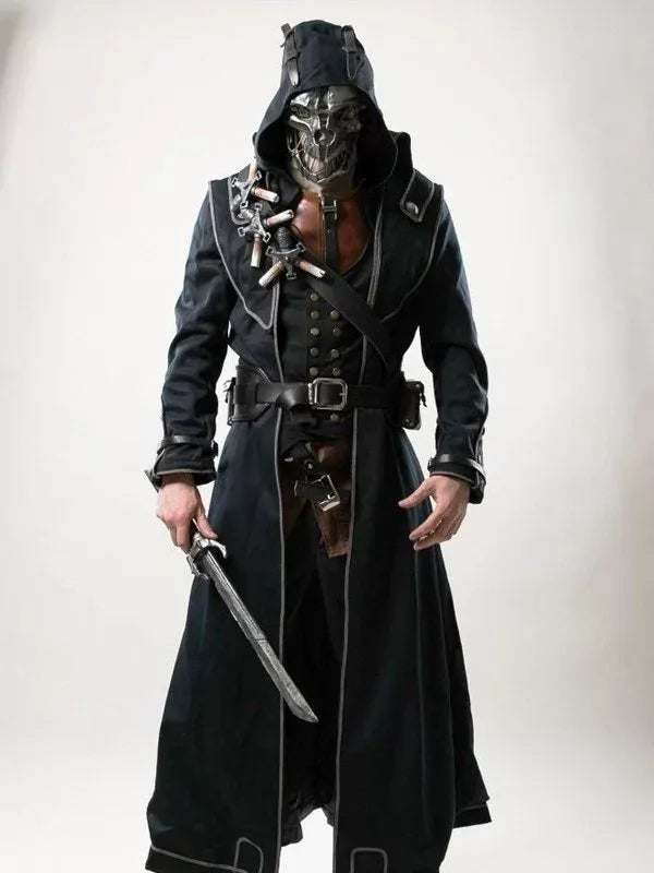 best dishonored Corvo Attano Black Leather Hooded Coat