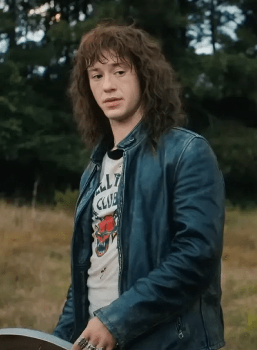 Eddie Munson Stranger Things Season 4 Hellfire denim and leather jacket