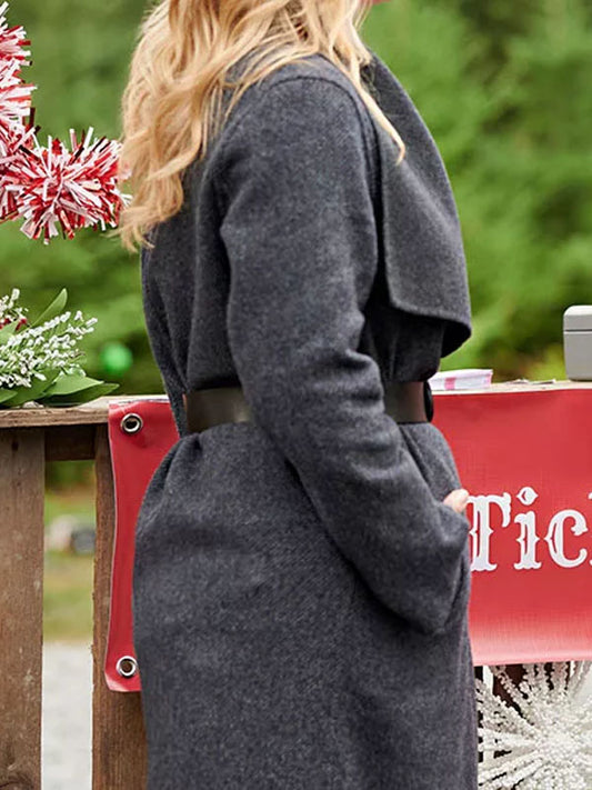 woman wearing Alison Sweeney Gray Wool Coat inspired by Christmas Village