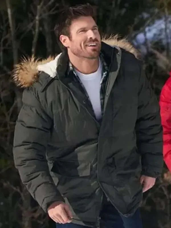 Marcus Rosner Snowflakes grey hooded parka with shearling collar – men’s winter movie-inspired jacket