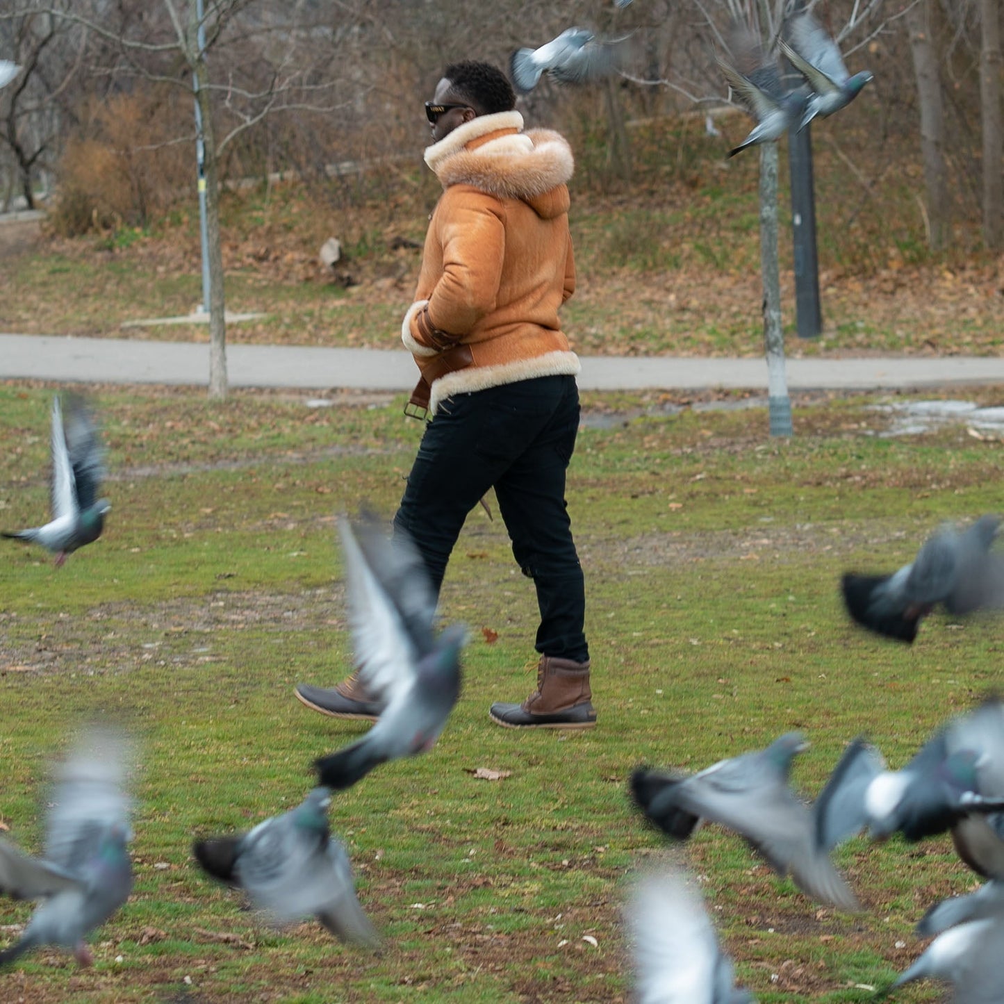 Rocco Vintage Cognac Shearling Aviator Jacket with Fox Fur Hood