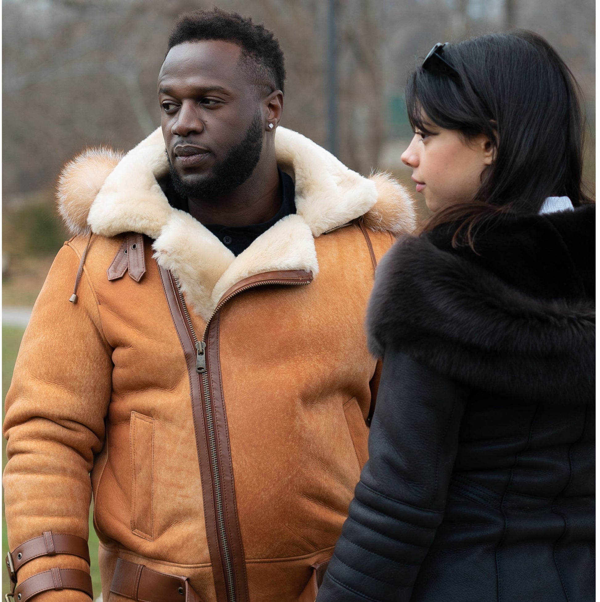 Rocco Vintage Cognac Shearling Aviator Jacket with Fox Fur Hood