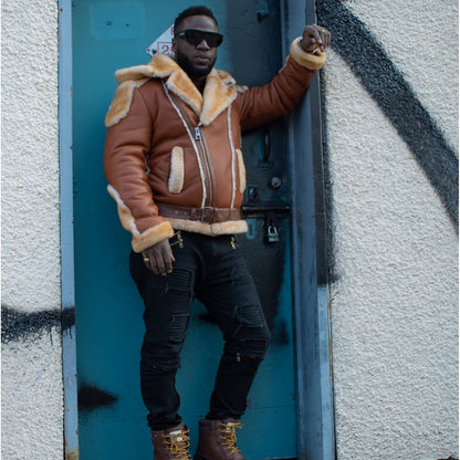 Alek’s Biker Shearling Jacket for Men – Fur Trim Leather Winter Style