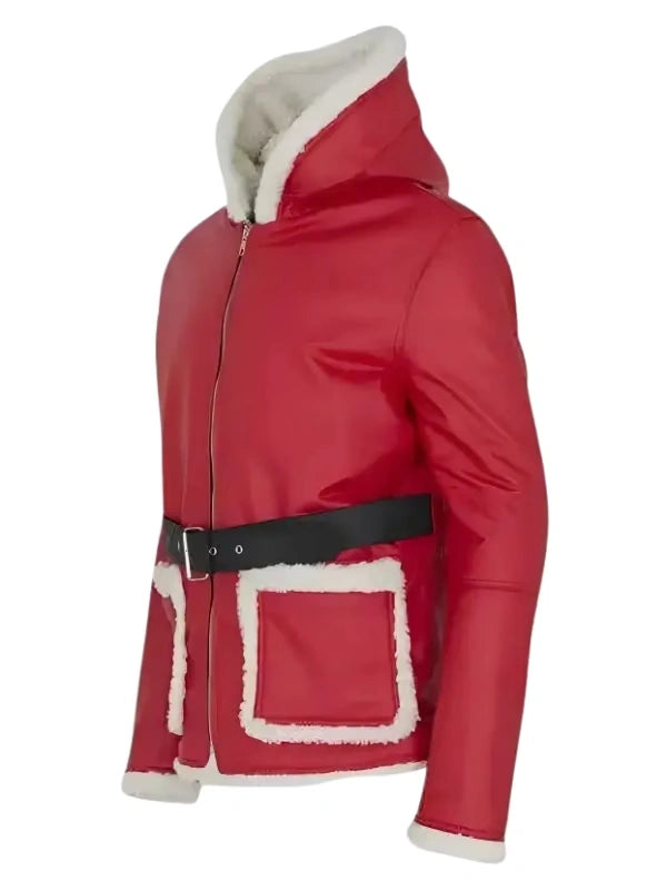 Men’s Festive Red Snow Top Fur Jacket