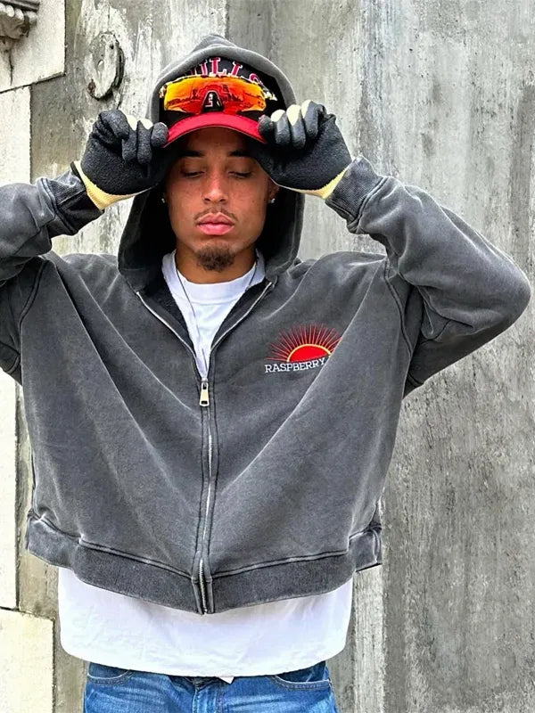 cropped raspberry hills hoodie blue streetwear zip up outfit