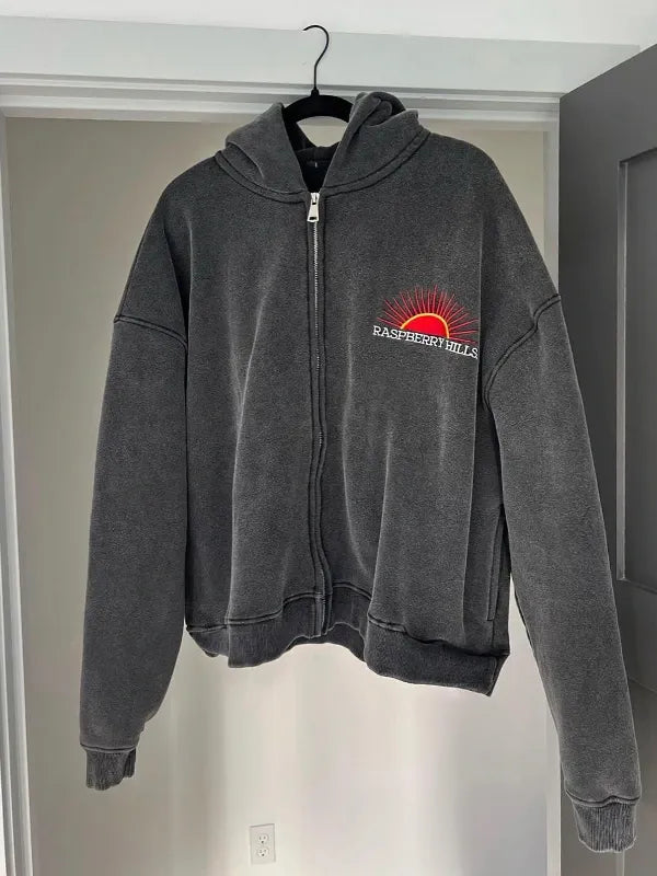 cropped raspberry hills hoodie blue streetwear zip up outfit