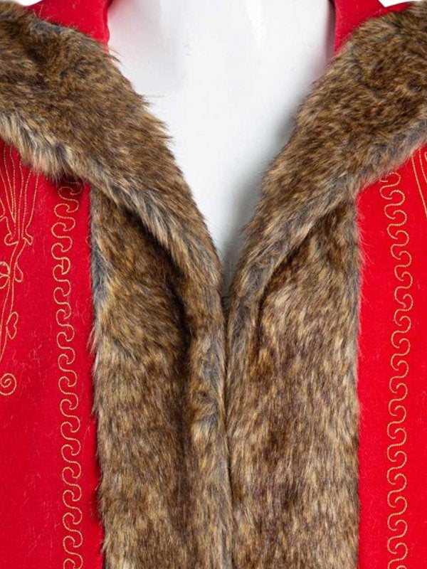 Mrs. Claus Red Long Coat inspired by Goldie Hawn in The Christmas Chronicles 2 – wool blend with fur trim and gold embroidery