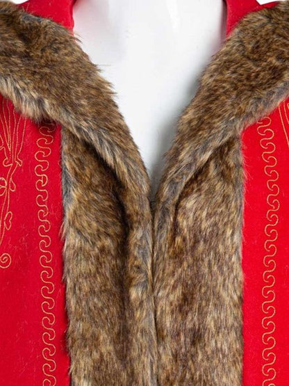 Mrs. Claus Red Long Coat inspired by Goldie Hawn in The Christmas Chronicles 2 – wool blend with fur trim and gold embroidery