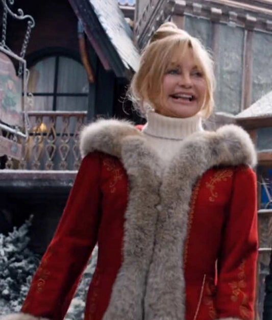 Mrs. Claus Red Long Coat inspired by Goldie Hawn in The Christmas Chronicles 2 – wool blend with fur trim and gold embroidery