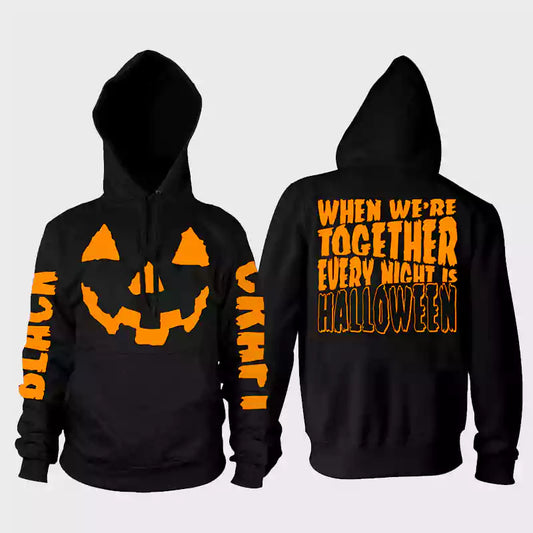Black and Orange Halloween Printed Hoodie