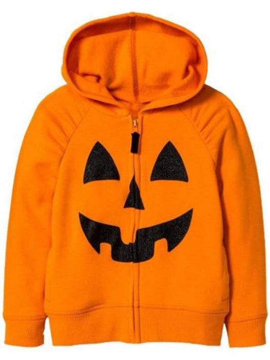 Unisex Halloween pumpkin orange fleece zip-up hoodie cozy seasonal style