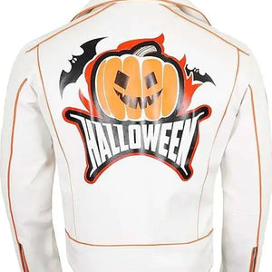 Shop Halloween Pumpkin White Biker Leather Jacket