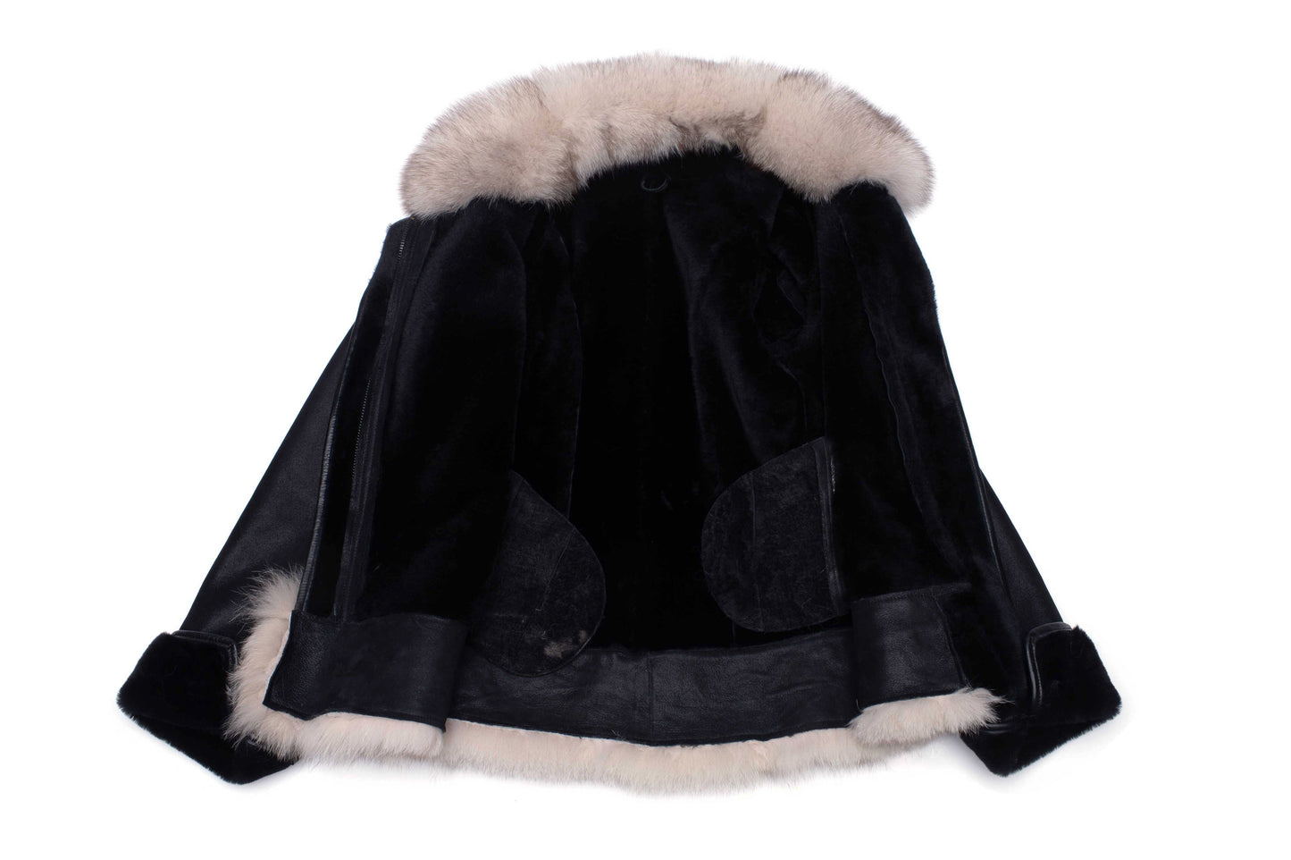 Cecily’s Black Shearling Jacket with Fox Fur Trim and Merino Wool