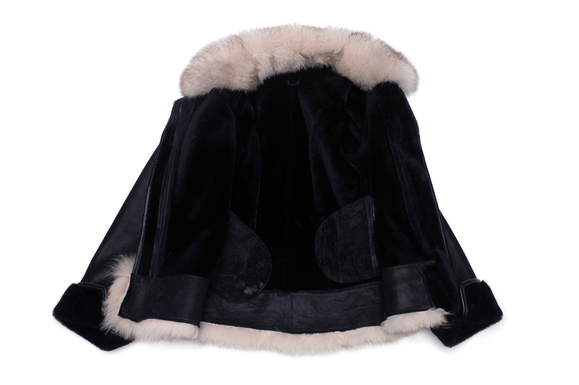 Cecily’s Black Shearling Jacket with Fox Fur Trim and Merino Wool