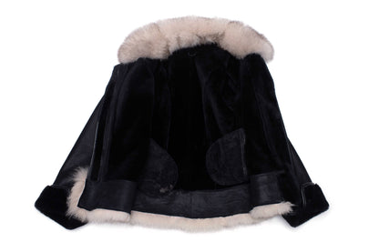 Cecily’s Black Shearling Jacket with Fox Fur Trim and Merino Wool