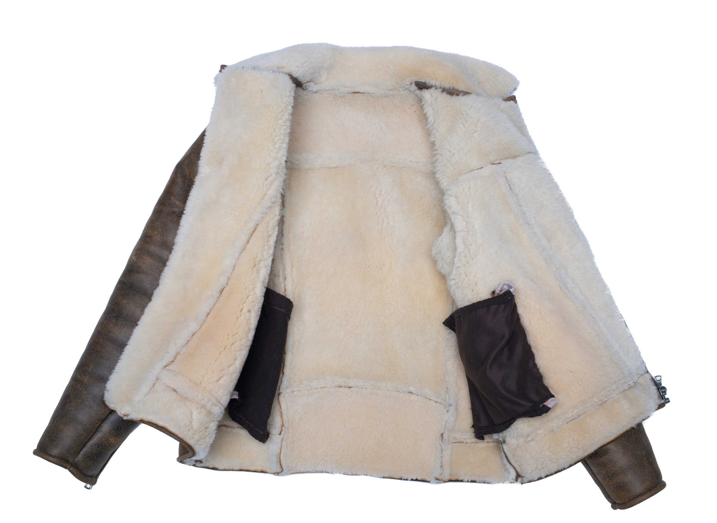 Carter’s Distressed Biker Jacket for men – brown leather shearling bomber with notch lapels and vintage finish